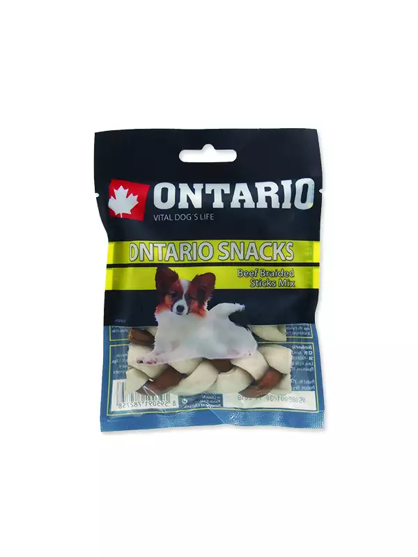 Snack ONTARIO Rawhide Braided Stick Mix 7,5 cm (4ks)