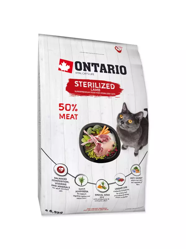 Krmivo Ontario Cat Sterilised Lamb 6,5kg