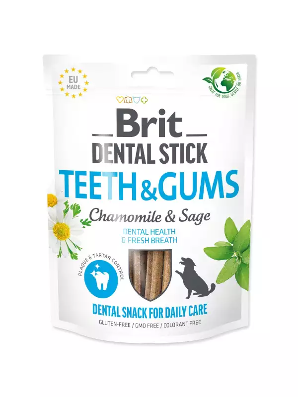 Pochoutka Brit Dental Stick Teeth & Gums s heřmánkem a šalvějí 7ks