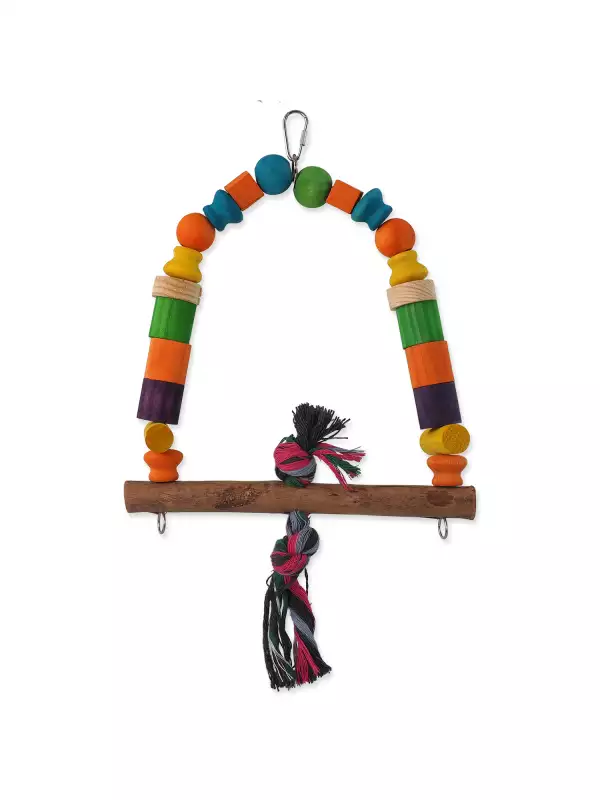 Hračka Bird Jewel houpačka dřevená s uzlem barevná 32cm