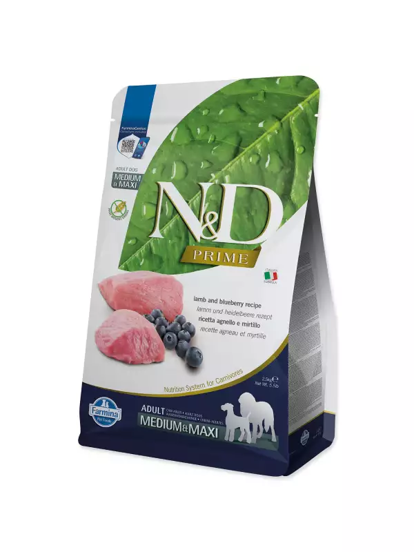 Krmivo N&D Dog Prime Adult Medium & Maxi Lamb & Blueberry 2,5kg