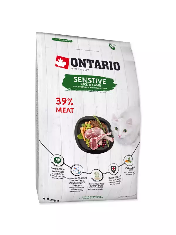 Krmivo Ontario Cat Sensitive/Derma 6,5kg